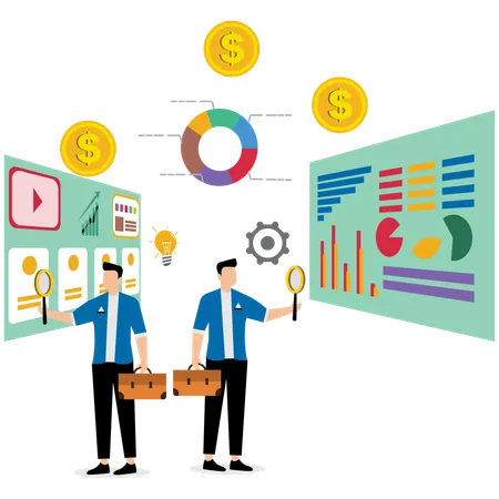 Male Business team doing data analysis  Illustration