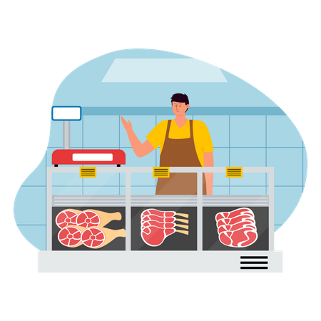 Male butcher selling meat Illustration