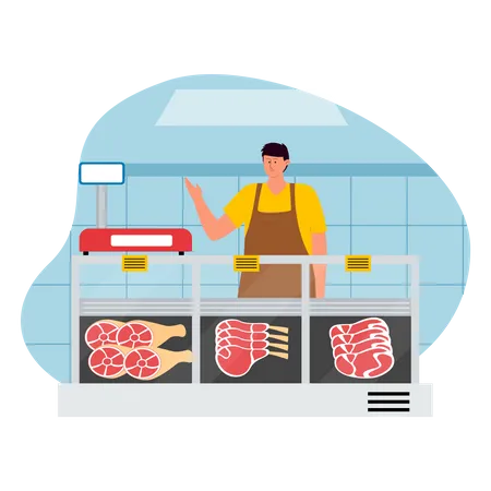 Male butcher selling meat Illustration
