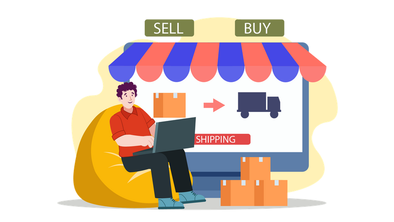 Male buyer selling online product  Illustration