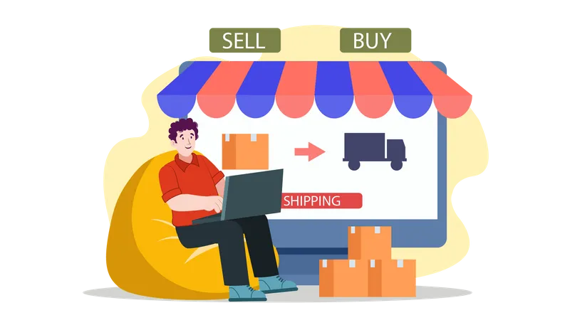 Male buyer selling online product  Illustration