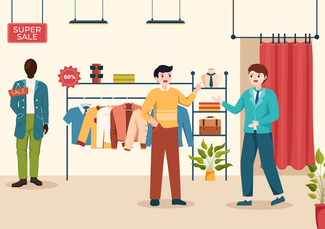 Male buying Cloth in Clothes Shop Illustration