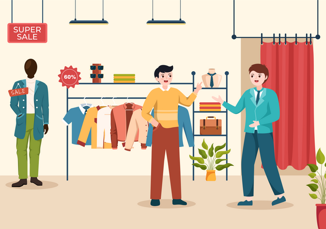 Male buying Cloth in Clothes Shop  Illustration