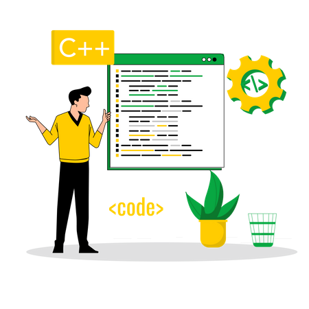 Male C plus plus developer testing code  Illustration