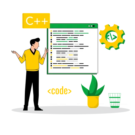 Male C plus plus developer testing code  Illustration