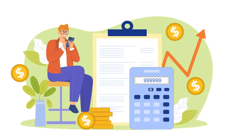 Male calculate finance report  Illustration