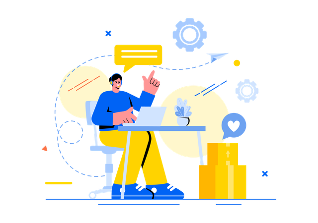 Male call center agent solving customer queries  Illustration