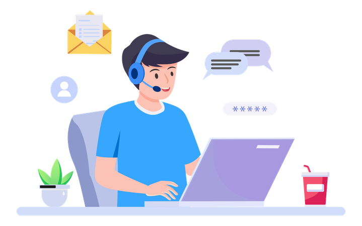 Male Call Center Executive  Illustration