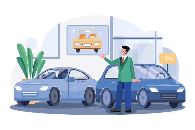 Male car agent at car showroom  Illustration