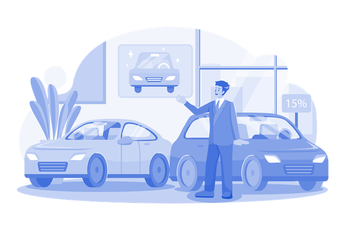 Male car agent at car showroom  Illustration
