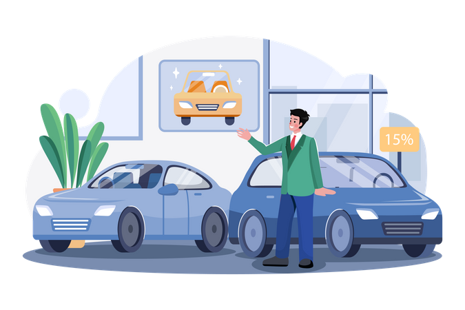 Male car agent at car showroom  Illustration