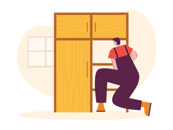 Male carpenter making cupboard  Illustration