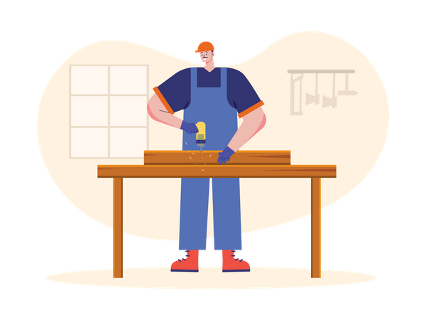 Male carpenter making furniture  Illustration