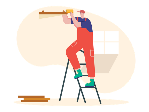 Male carpenter making furniture  Illustration