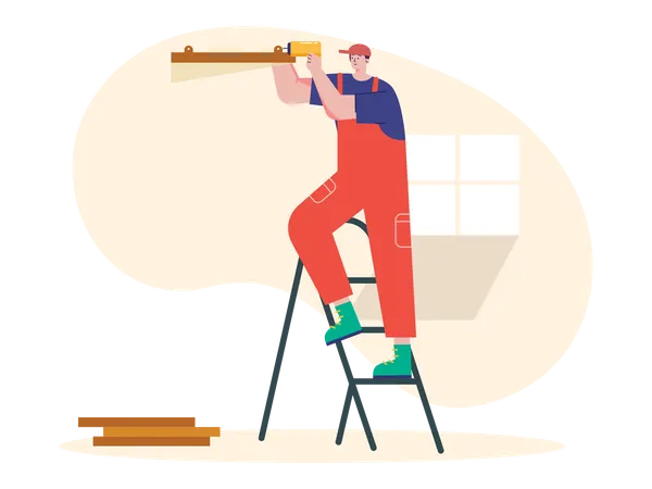 Male carpenter making furniture  Illustration