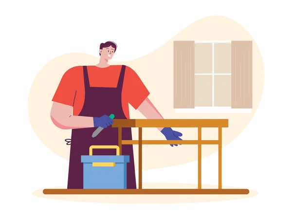 Male carpenter making table  Illustration