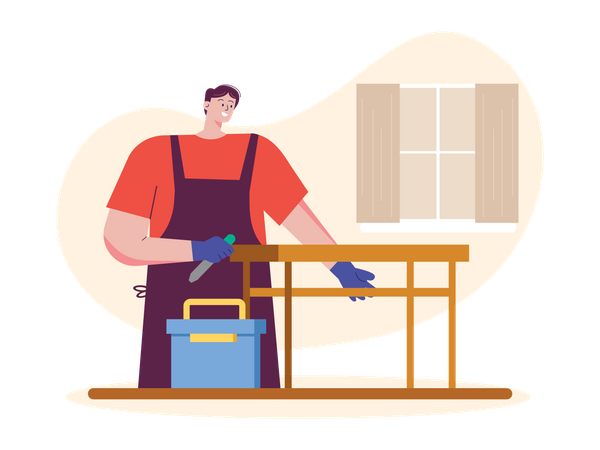 Male carpenter making table  Illustration