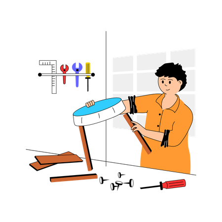 Male Carpenter Making Table  Illustration