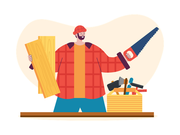 Male carpenter with tools Illustration