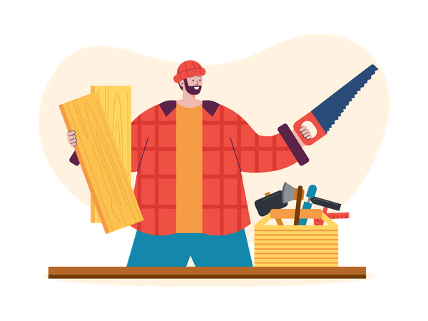 Male carpenter with tools  Illustration