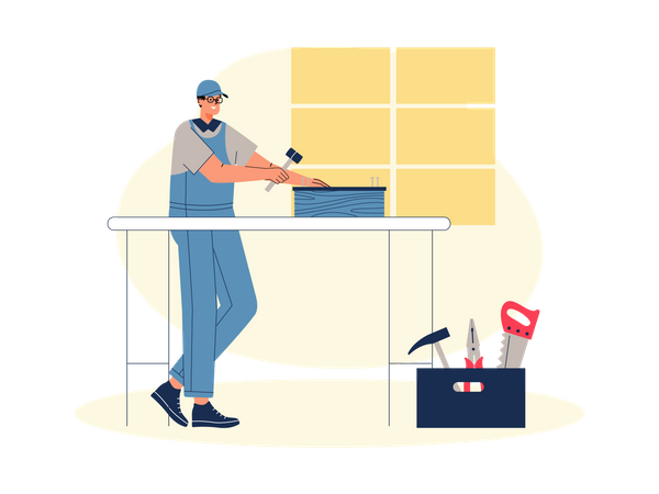 Male Carpenter Work In Carpentry Workshop  Illustration