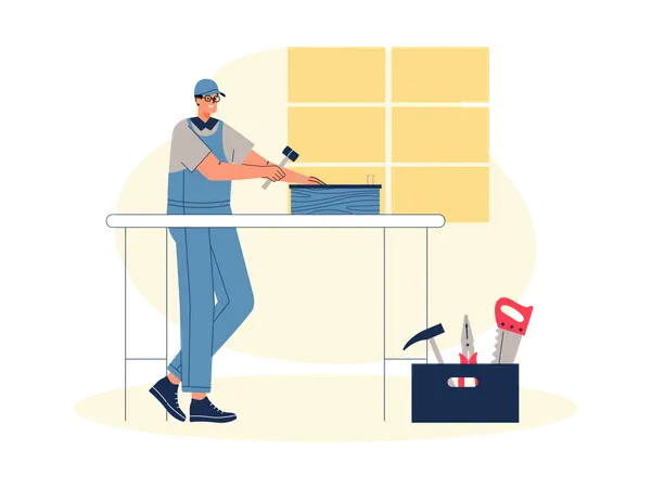 Male Carpenter Work In Carpentry Workshop  Illustration