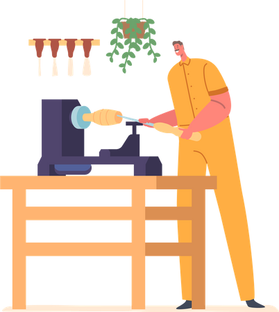 Male Carpenter Working In Carpentry Workshop  Illustration