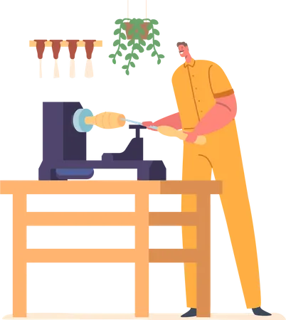 Male Carpenter Working In Carpentry Workshop  Illustration