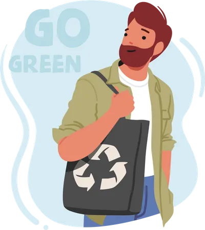 Male Carry Eco-friendly Reusable Bag With Recycle Symbol  Illustration