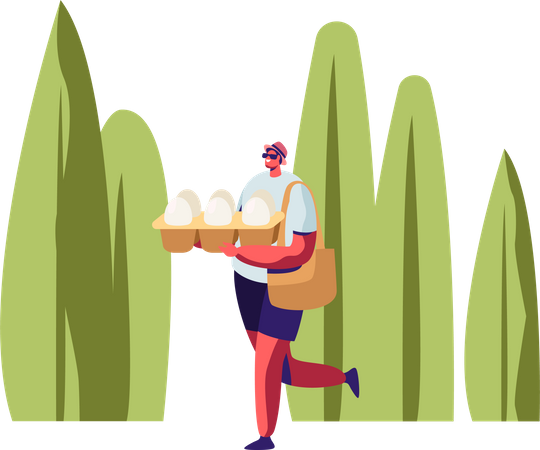 Male Carrying Eggs Packaging in Hands Illustration