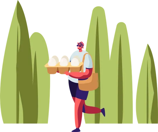 Male Carrying Eggs Packaging in Hands  Illustration