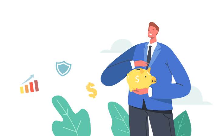 Male carrying his Piggy Bank Illustration