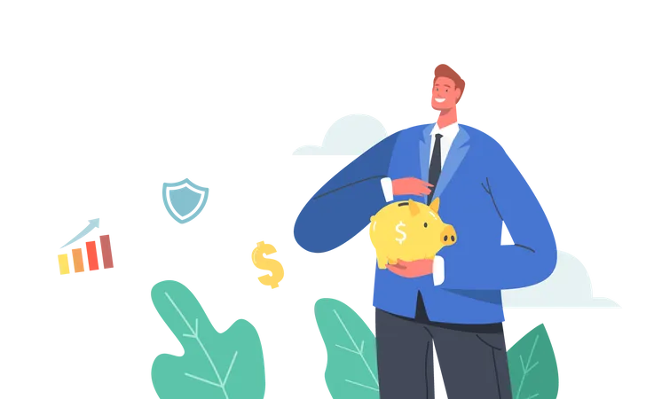 Male carrying his Piggy Bank Illustration