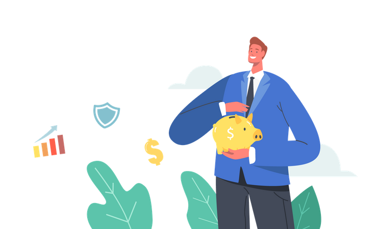 Male carrying his Piggy Bank  Illustration