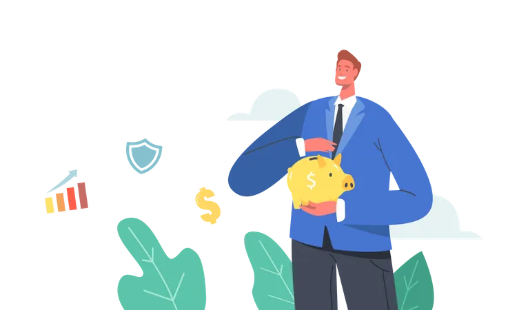 Male carrying his Piggy Bank  Illustration