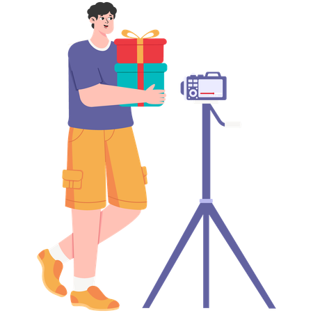 Male Carrying Shopping Box while making video  Illustration