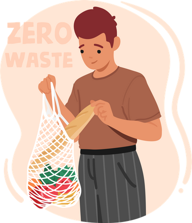 Male Carrying String Bag Full Of Groceries  Illustration