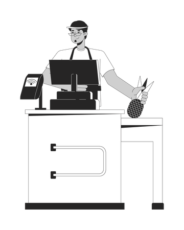 Male cashier in supermarket  Illustration