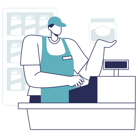 Male cashier scanning product  Illustration