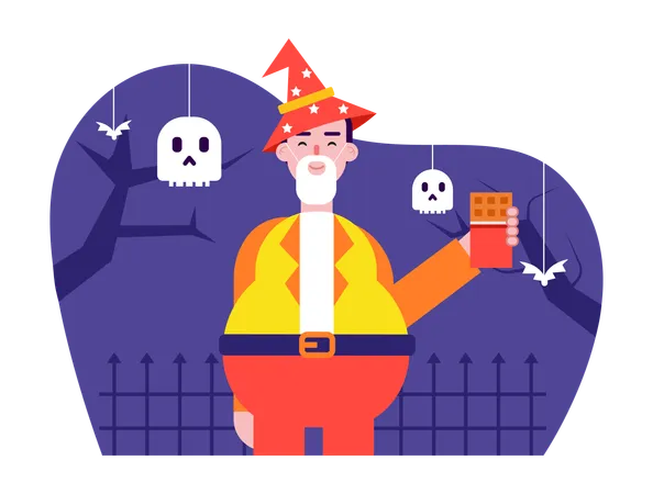 Male Celebrate Halloween Night  Illustration