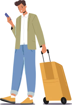 Male character in summer clothes hold luggage Illustration