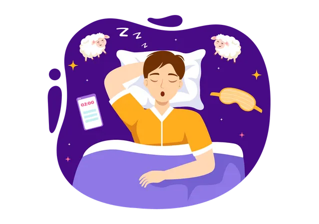 Sleep Vector Illustration With Happy Young Person Is Fast Asleep And Having A Sweet Dream In Healthcare Hand Drawn Background Night Templates Illustration