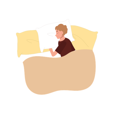 ベッドでパジャマを着て眠る男性キャラクター  イラスト