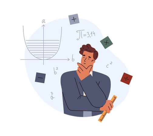 Male character thinking about hard mathematical problem  Illustration