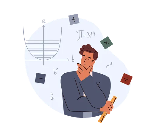 Male character thinking about hard mathematical problem  Illustration