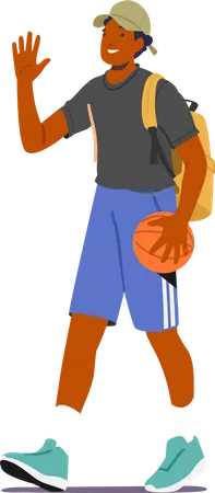 Male character with backpack and basketball  Illustration