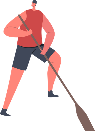 Male character with boat paddle  Illustration