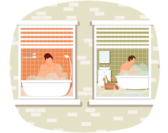 Male characters lying and relaxing in hot water  Illustration