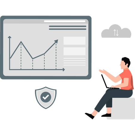 Male checking business rising graph  Illustration