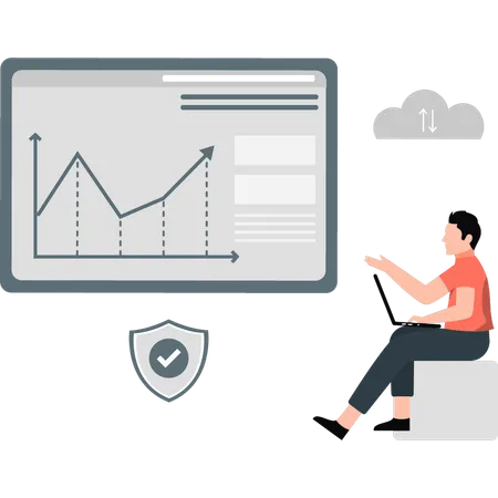 Male checking business rising graph  Illustration